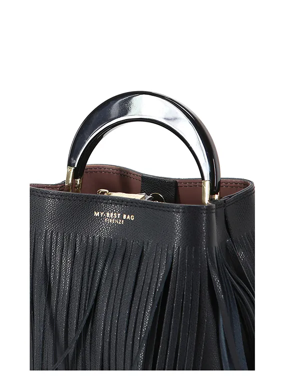 SECCHIELLO MINI MY BEST BAG FIRENZE IN PELLE NEW INGRID FRANGIA MYB-8132 NERO