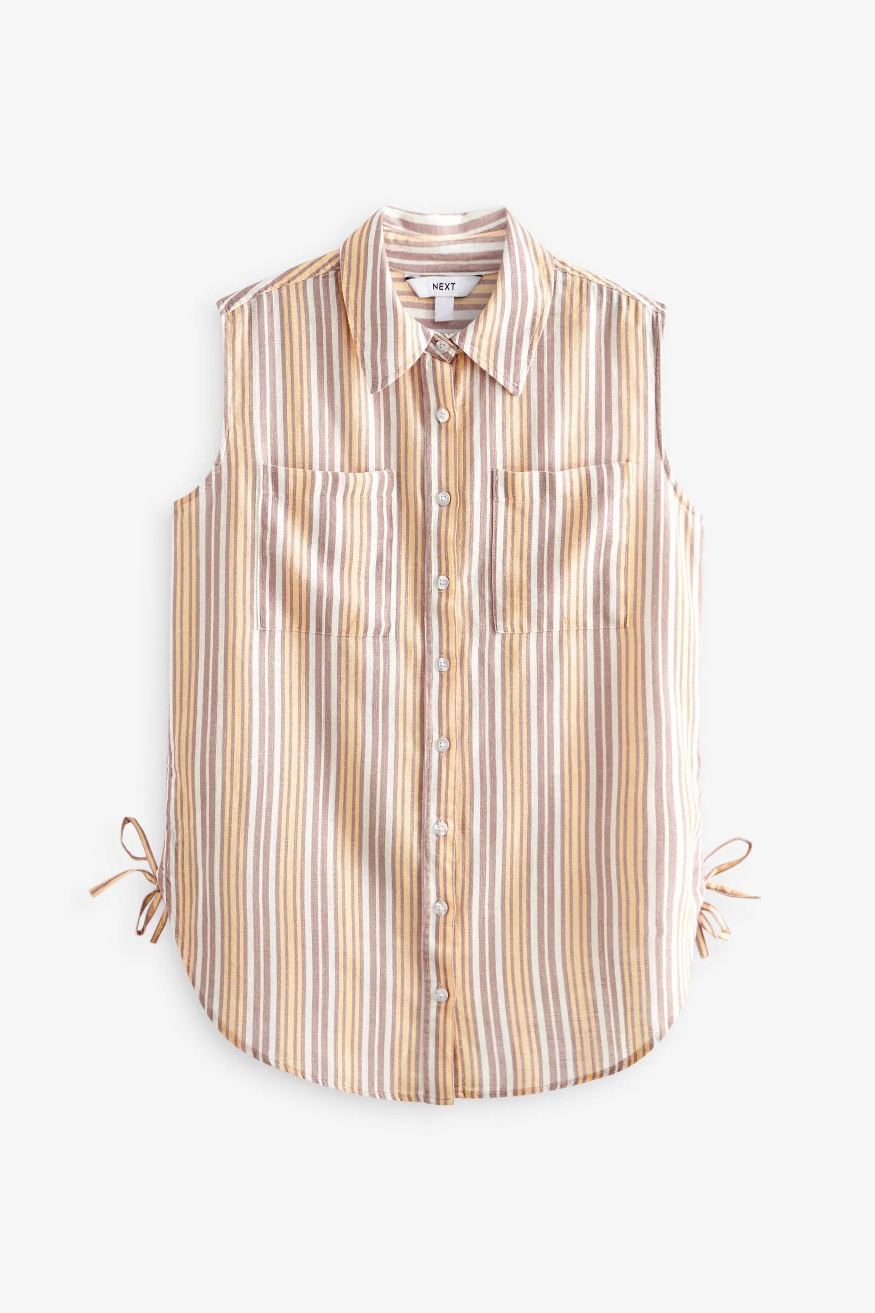 Senza maniche - Camicia in lino con Blend laterale arricciata