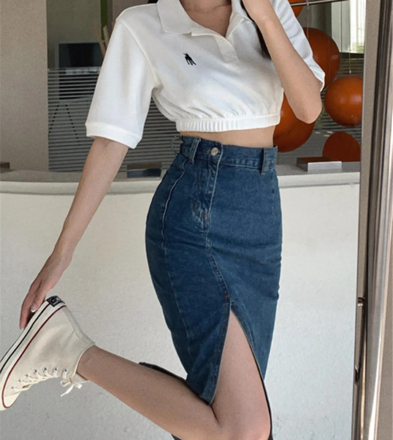 Seoulish 2023 New Womens Midi Denim Skirts Spring Summer Side Split High Wasit Jeans Skirt Straight Female Aline Pencil