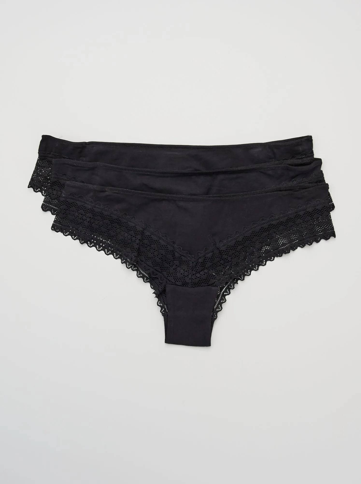 Set di 3 tanga in cotone pizzo - NERO