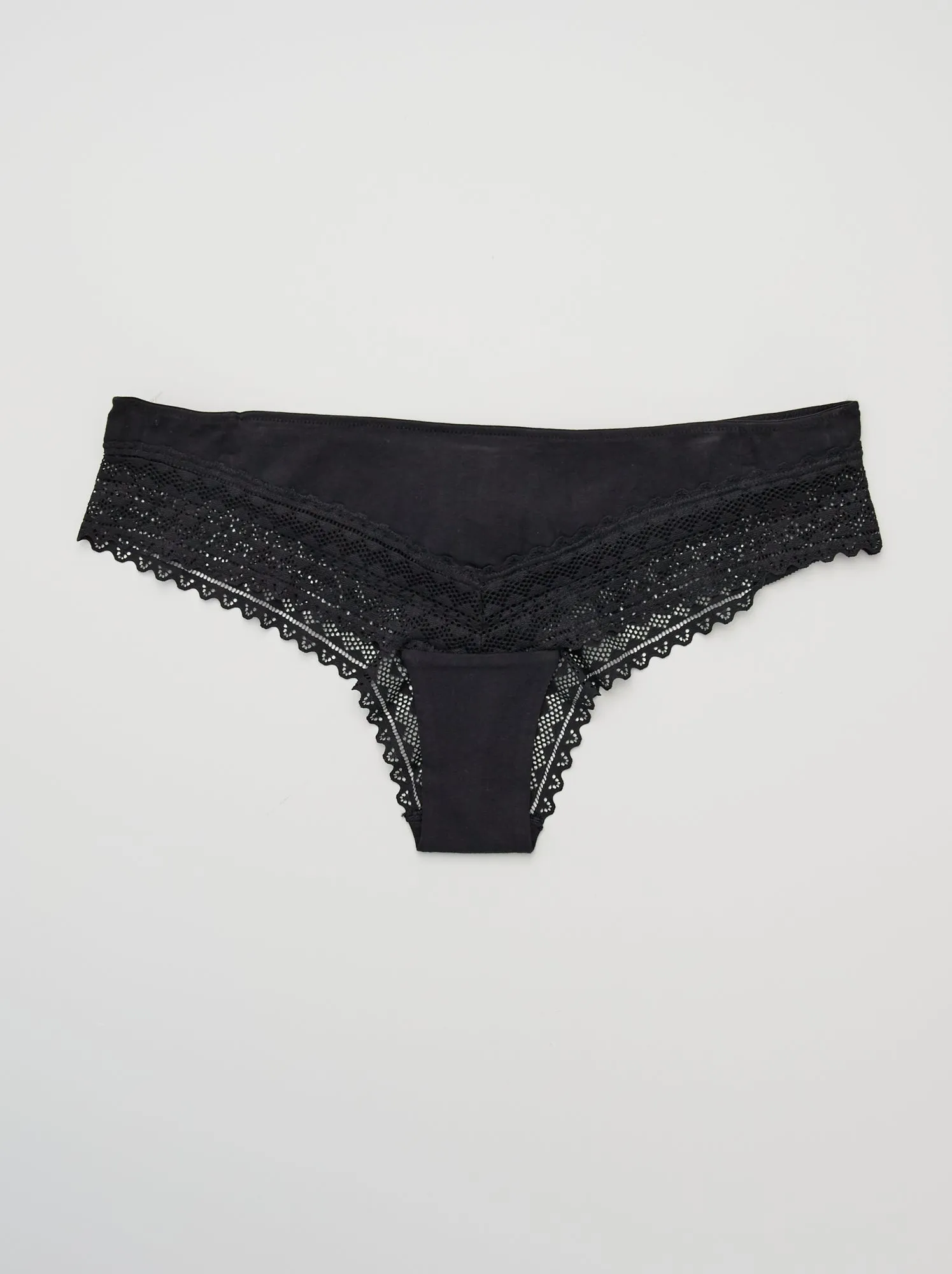 Set di 3 tanga in cotone pizzo - NERO
