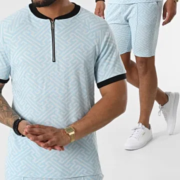 Set di pantaloncini da jogging e camicia con zip C5839-C8149 Azzurro