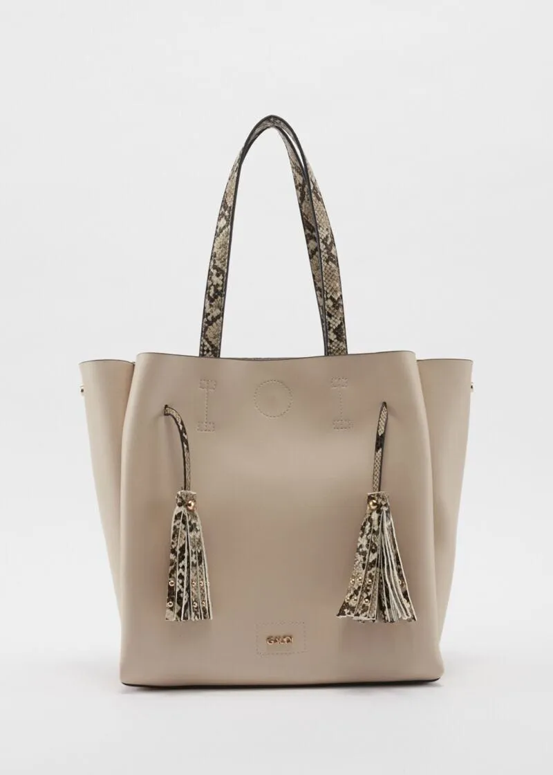 Shopping bag grande con manici pitonati