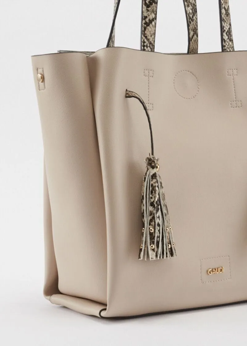 Shopping bag grande con manici pitonati