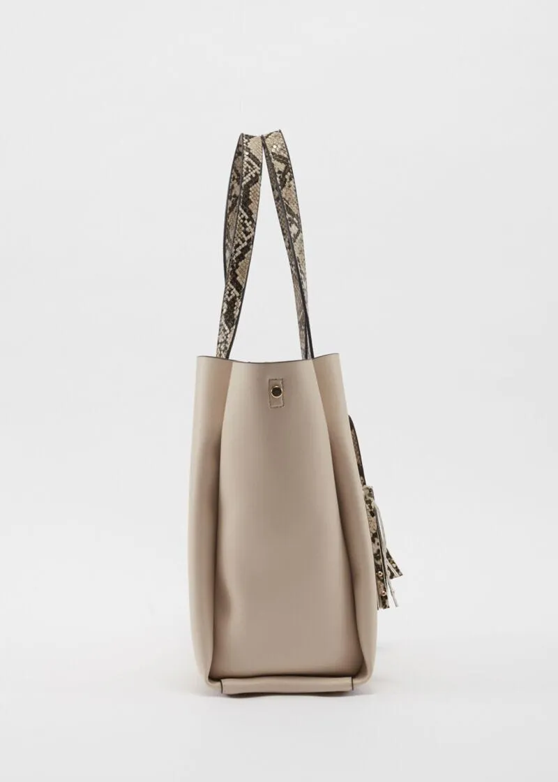 Shopping bag grande con manici pitonati