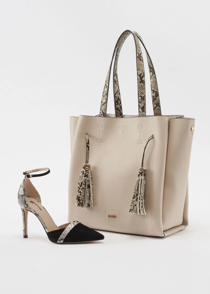 Shopping bag grande con manici pitonati