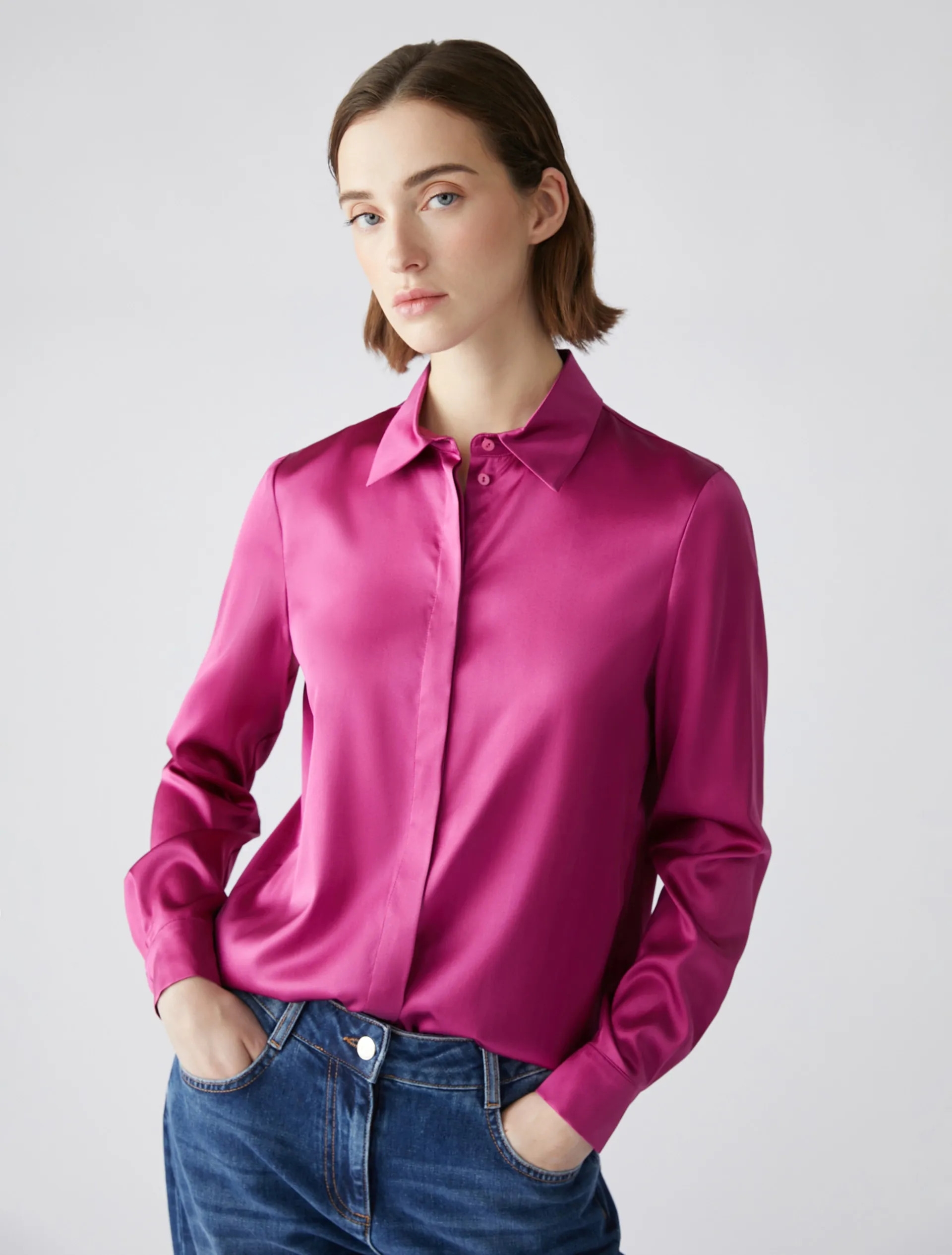 Silk Satin Shirt / Fuchsia