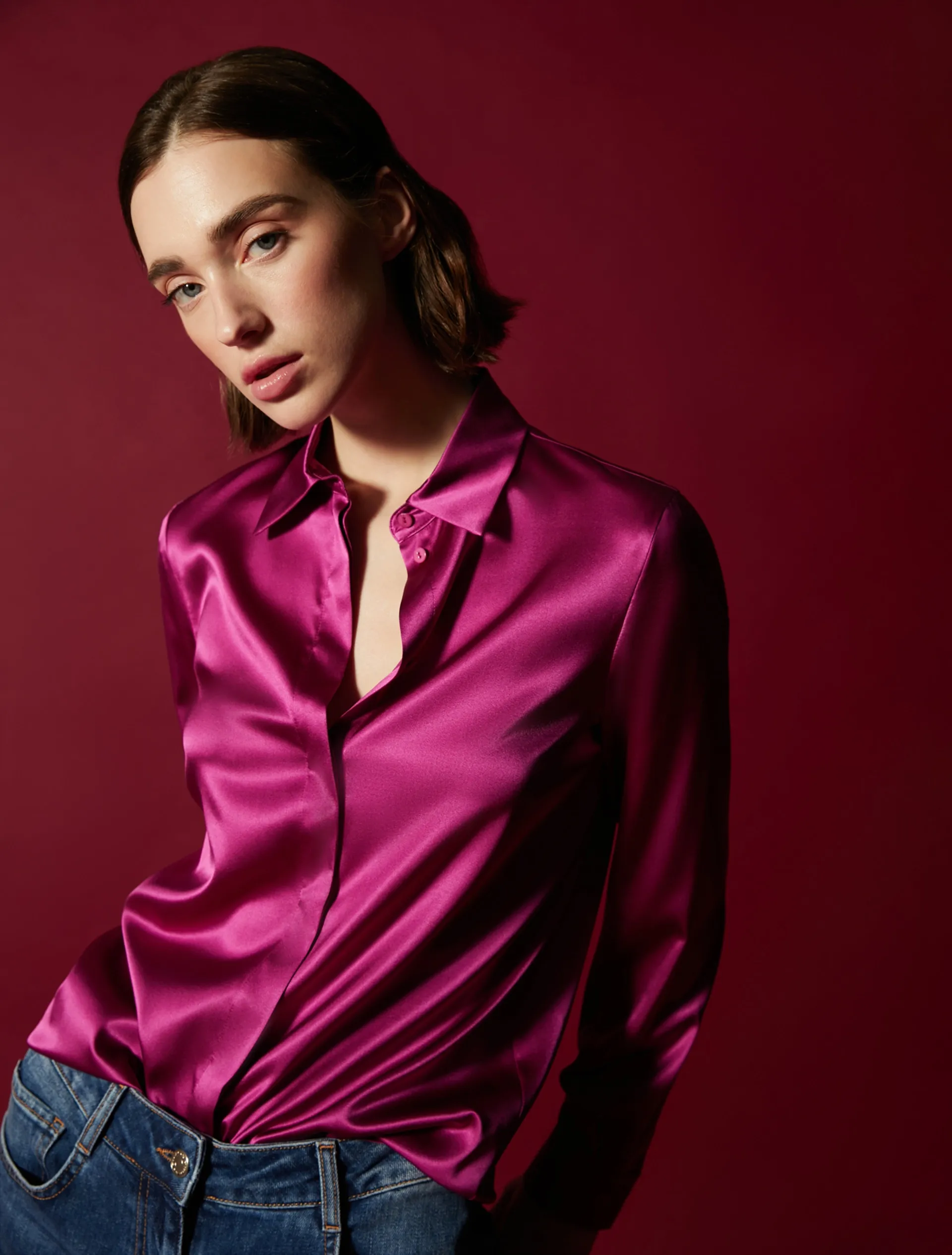 Silk Satin Shirt / Fuchsia