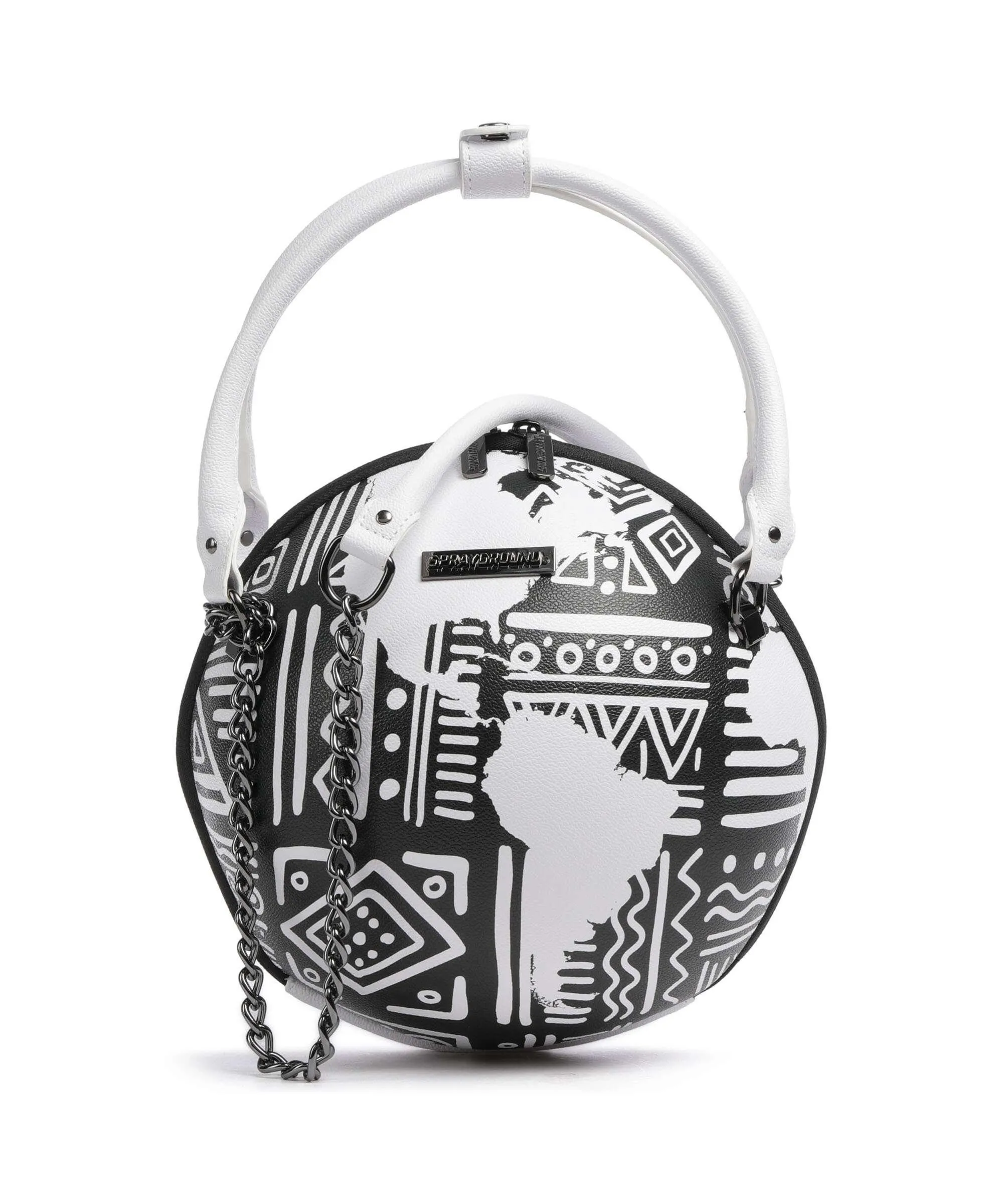  Sprayground Ai Tribal Courture Globe Borsa a mano pelle sintetica bianco/nero  