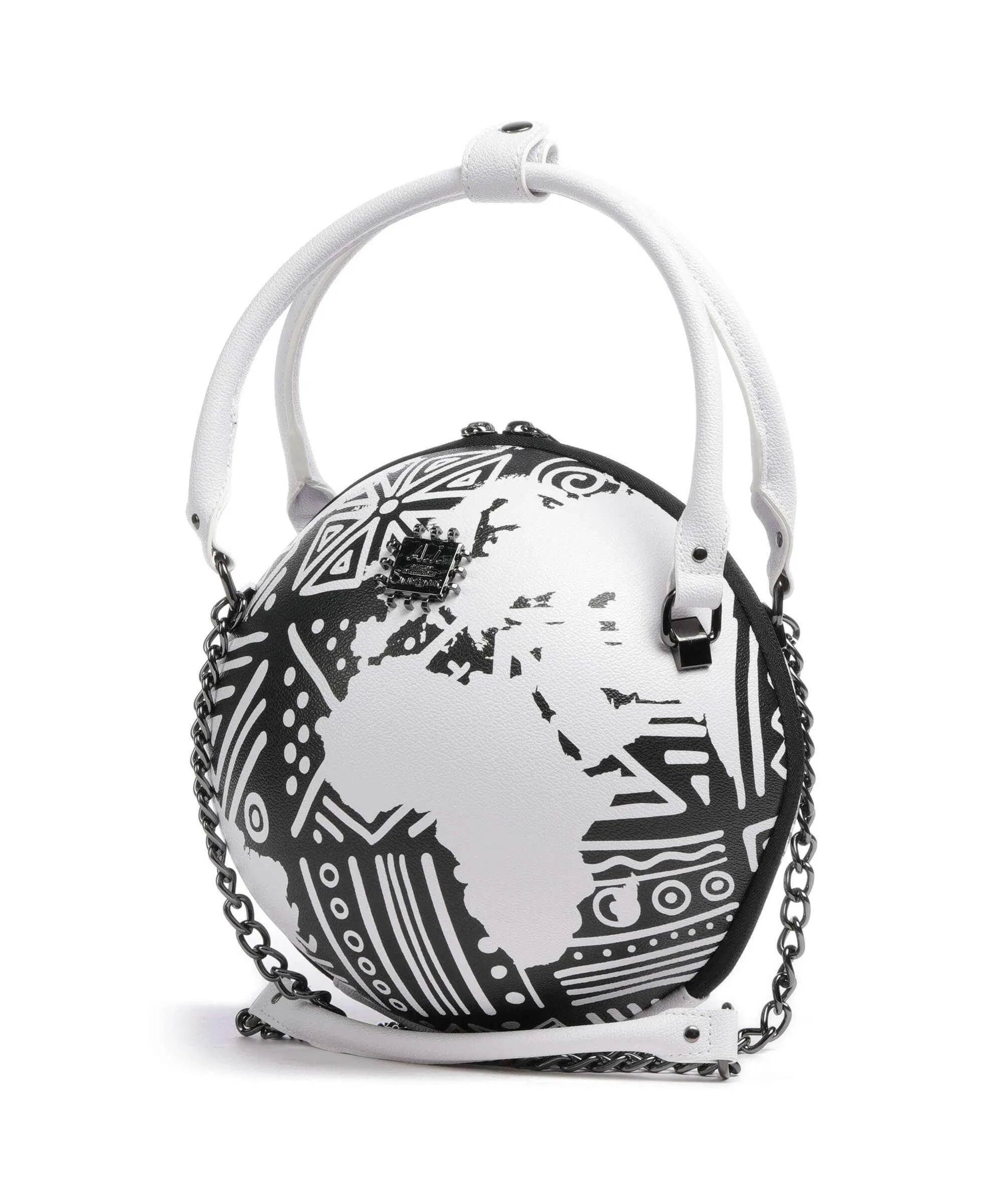  Sprayground Ai Tribal Courture Globe Borsa a mano pelle sintetica bianco/nero  