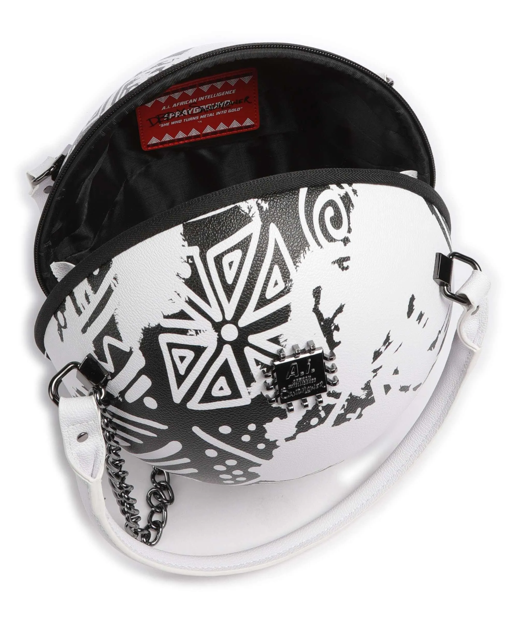  Sprayground Ai Tribal Courture Globe Borsa a mano pelle sintetica bianco/nero  