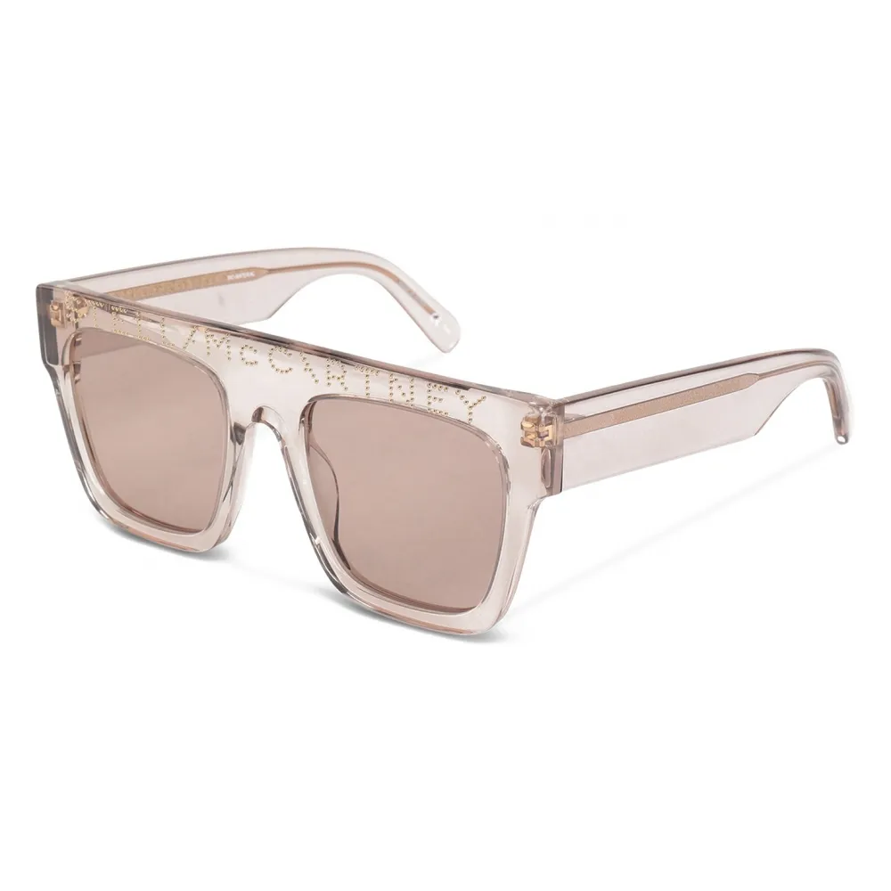 Stella McCartney - Occhiali da Sole Quadrati Avana con Logo - Beige Icy - Occhiali da Sole - Stella McCartney Eyewear