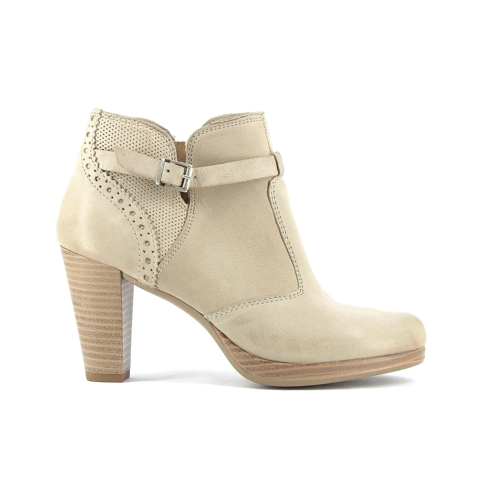 Stivaletti beige con tacco e zip