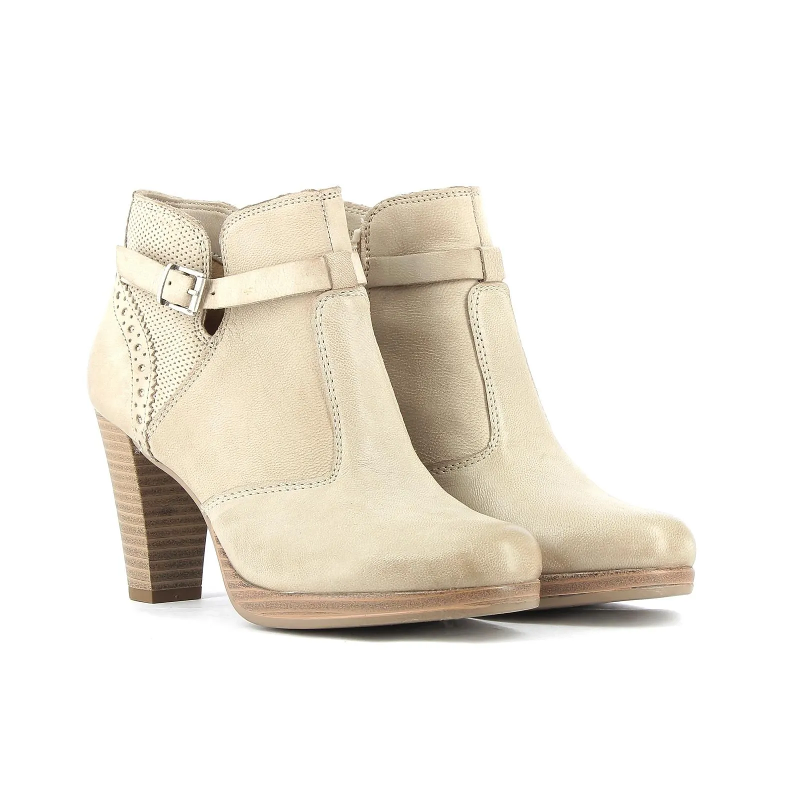 Stivaletti beige con tacco e zip