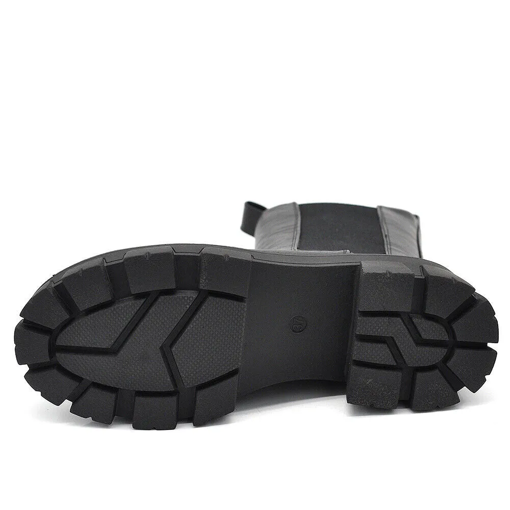 Stivaletti Chelsea Biker da Donna Elastici Con Platform Suola Track Pelle YG890