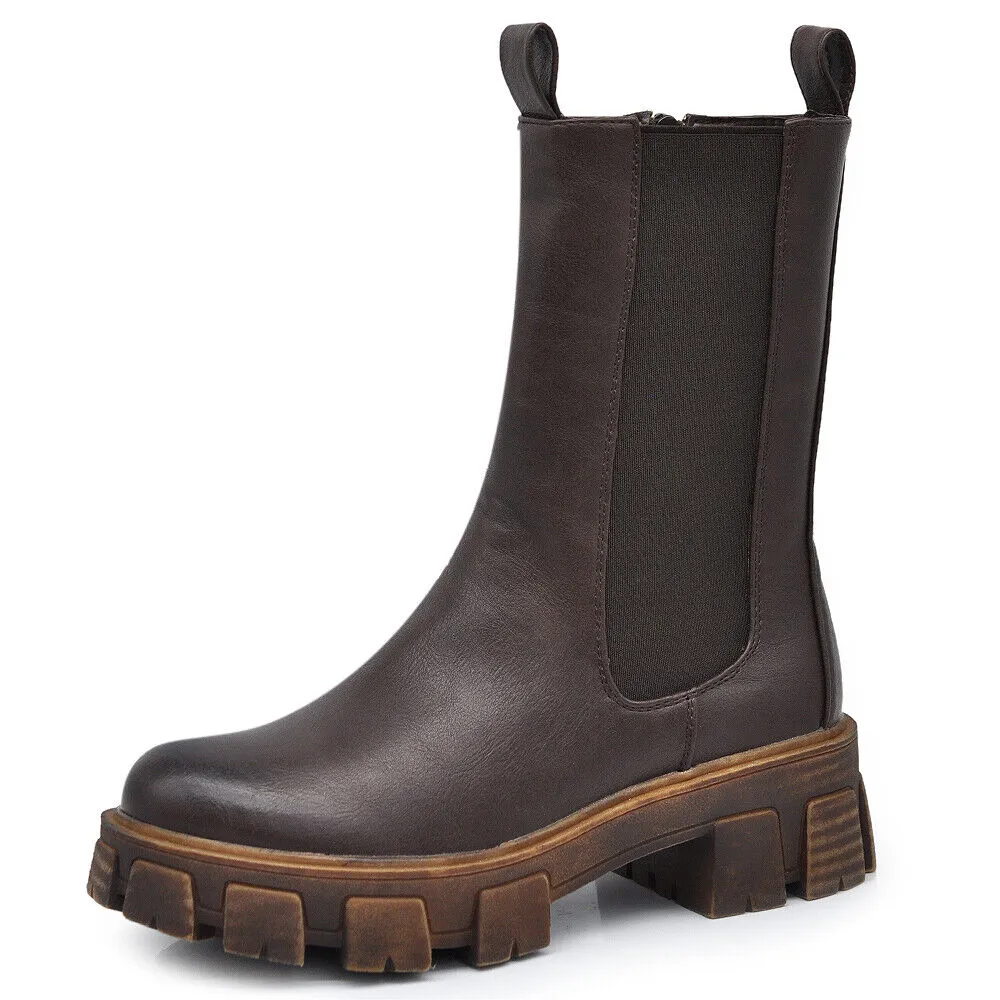 Stivaletti Chelsea Biker da Donna Elastici Con Platform Suola Track Pelle YG890