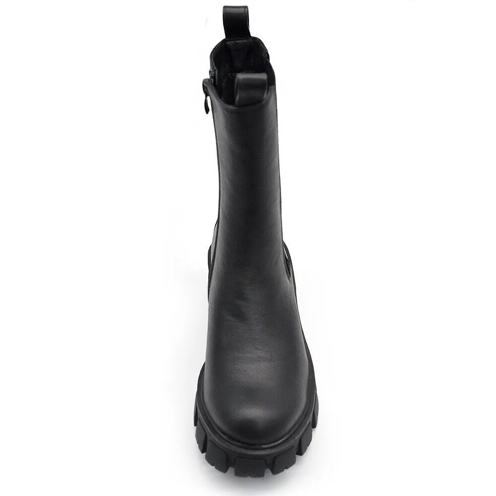 Stivaletti Chelsea Biker da Donna Elastici Con Platform Suola Track Pelle YG890