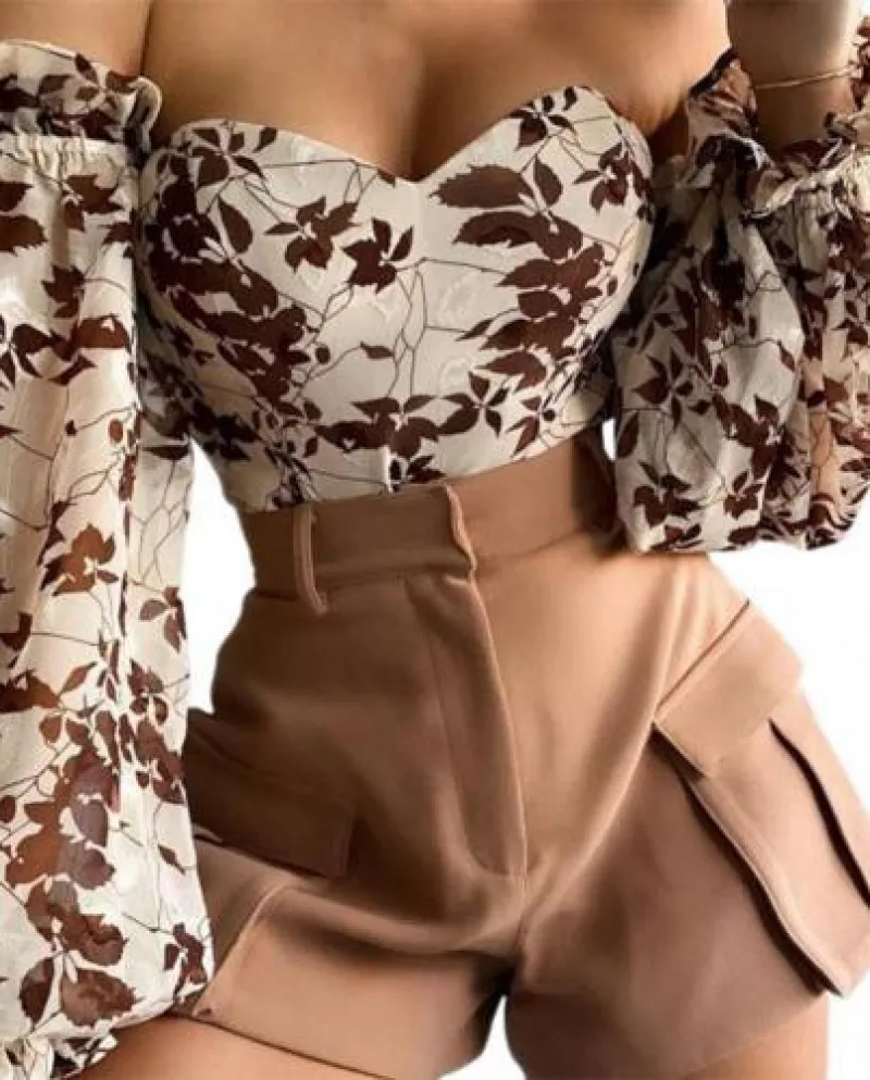 Summer Women Top Fashion Elegante Vintage Off spalla Lantern Sleeve P