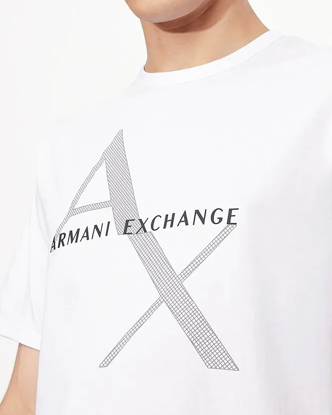 T-shirt bianca in cotone con logo rete AX