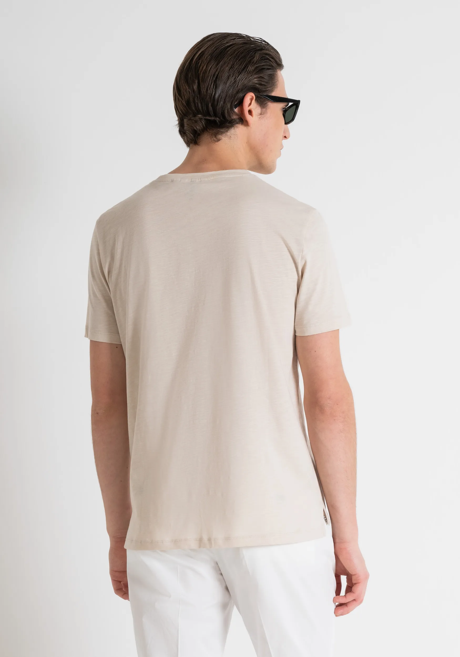 T-SHIRT REGULAR FIT IN COTONE FIAMMATO CON STAMPA LOGO GOMMATA AD INIEZIONE