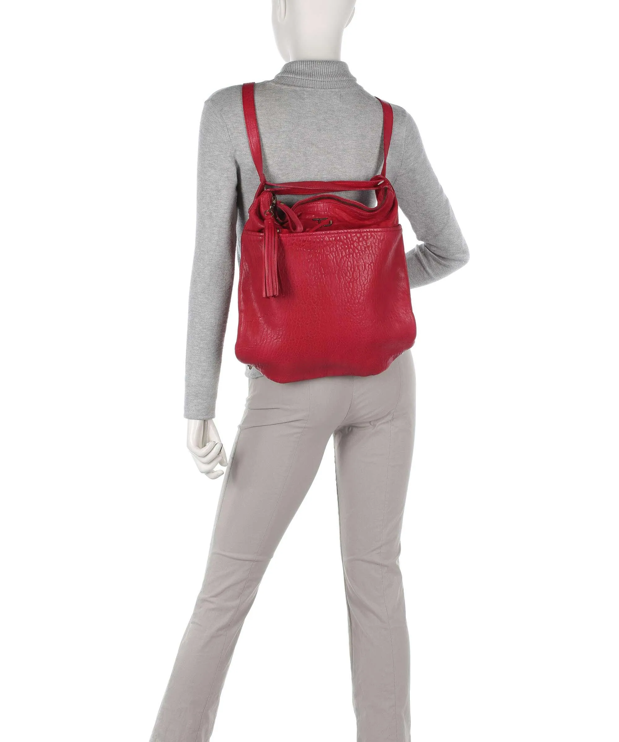  Taschendieb Wien Taborstraße 2 Borsa a zainetto pelle di vacchetta grana rosso  
