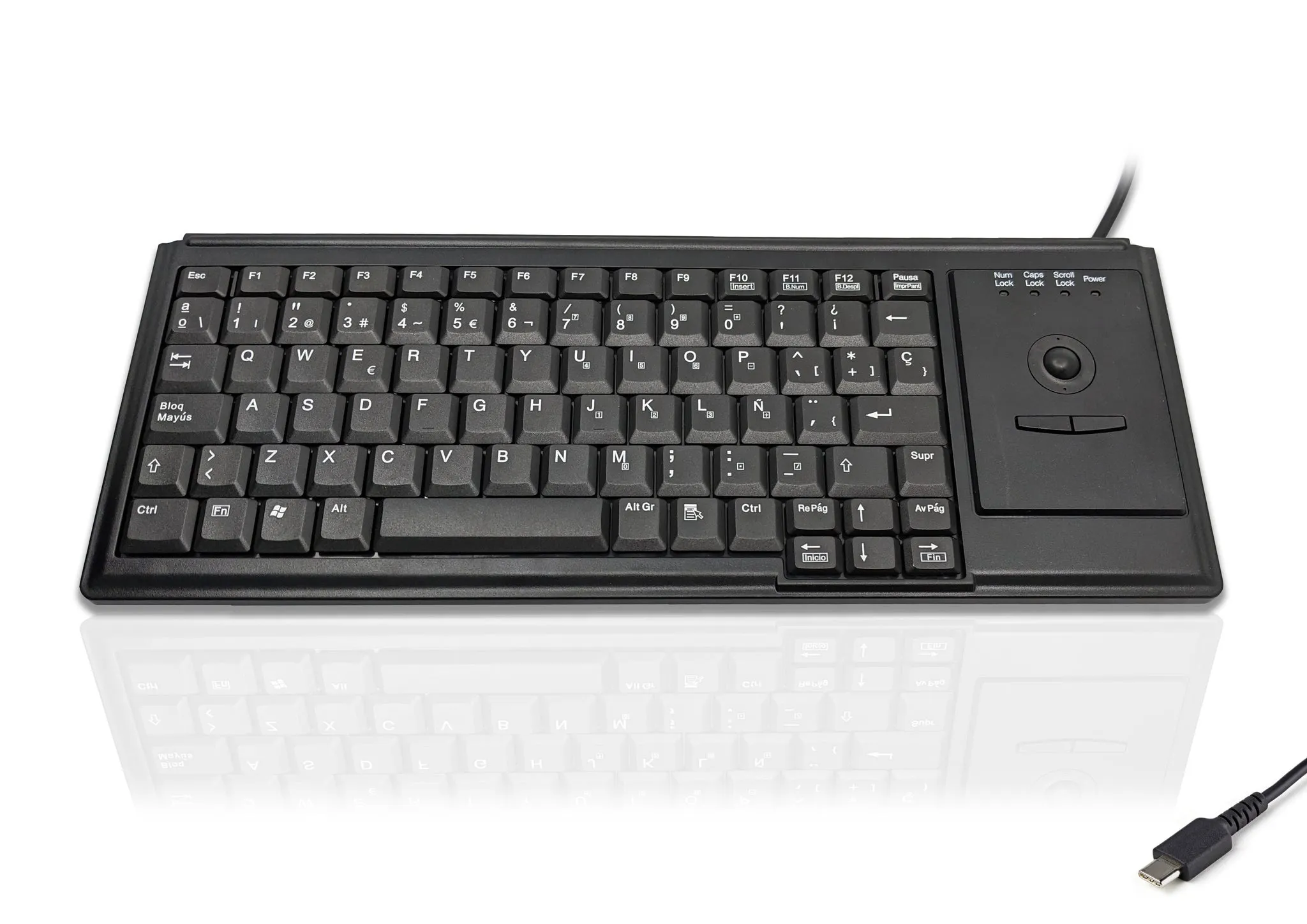Tastiera Nero Cablato USB Ceratech, QWERTY (Spagna) Trackball