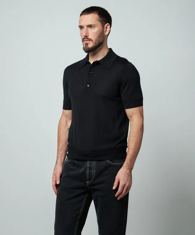 Tom Ford Polo nera in cashmere e seta KPS001YMK005S23