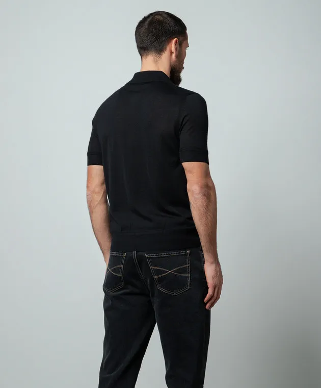 Tom Ford Polo nera in cashmere e seta KPS001YMK005S23