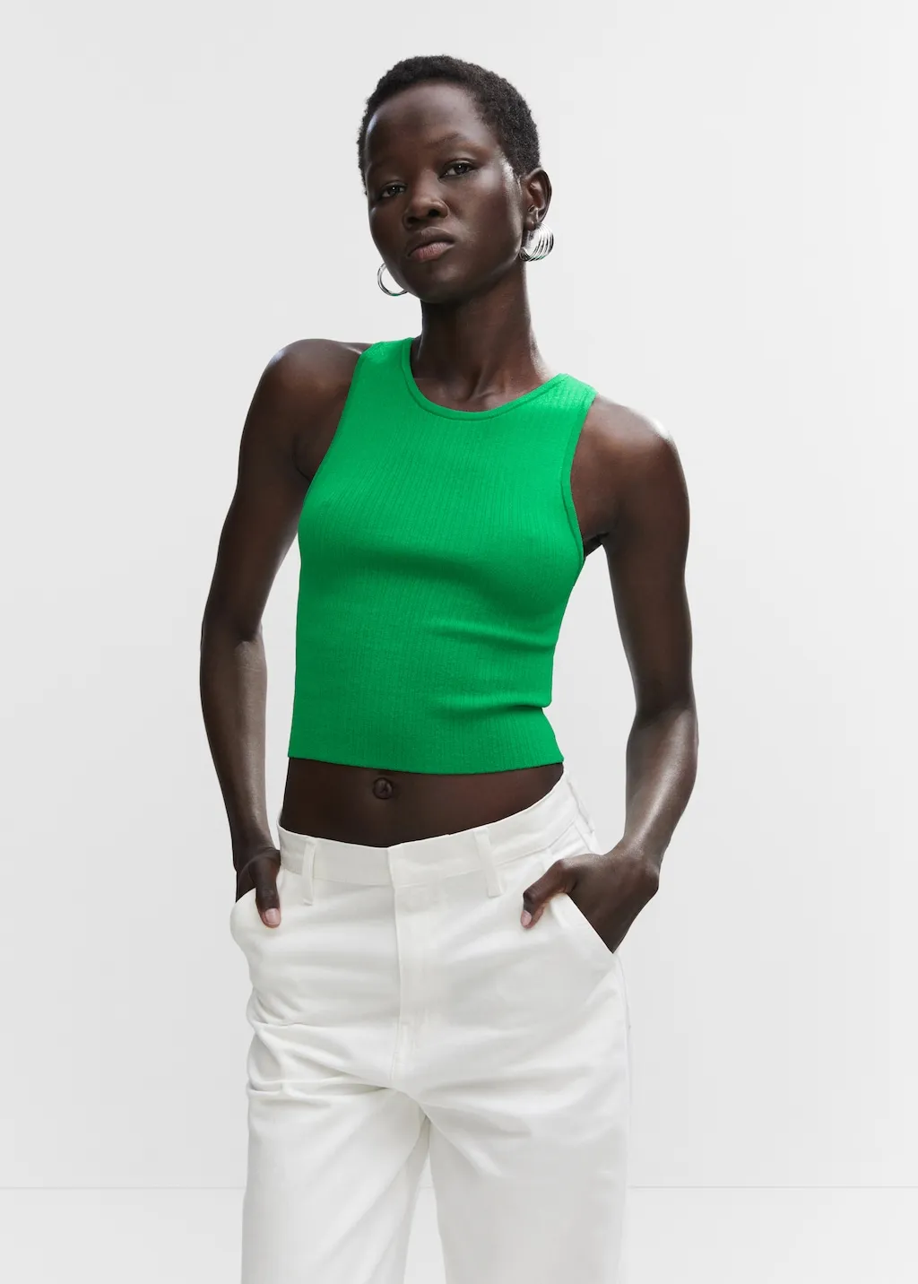 Top maglia a coste zip