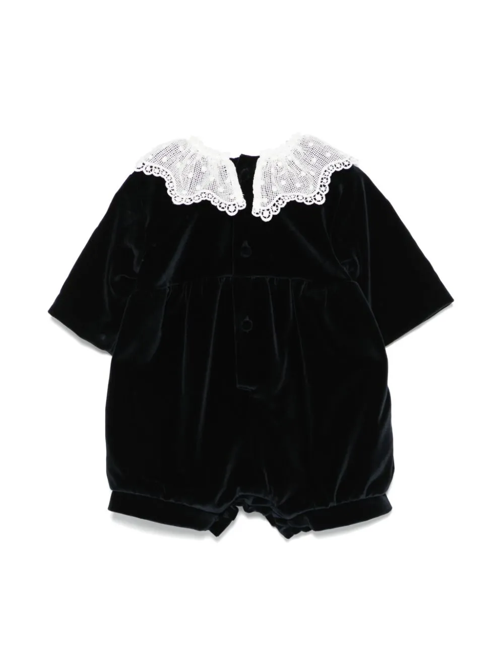 Tutina per neonata JESURUM BABY blu in velluto con colletto in pizzo
