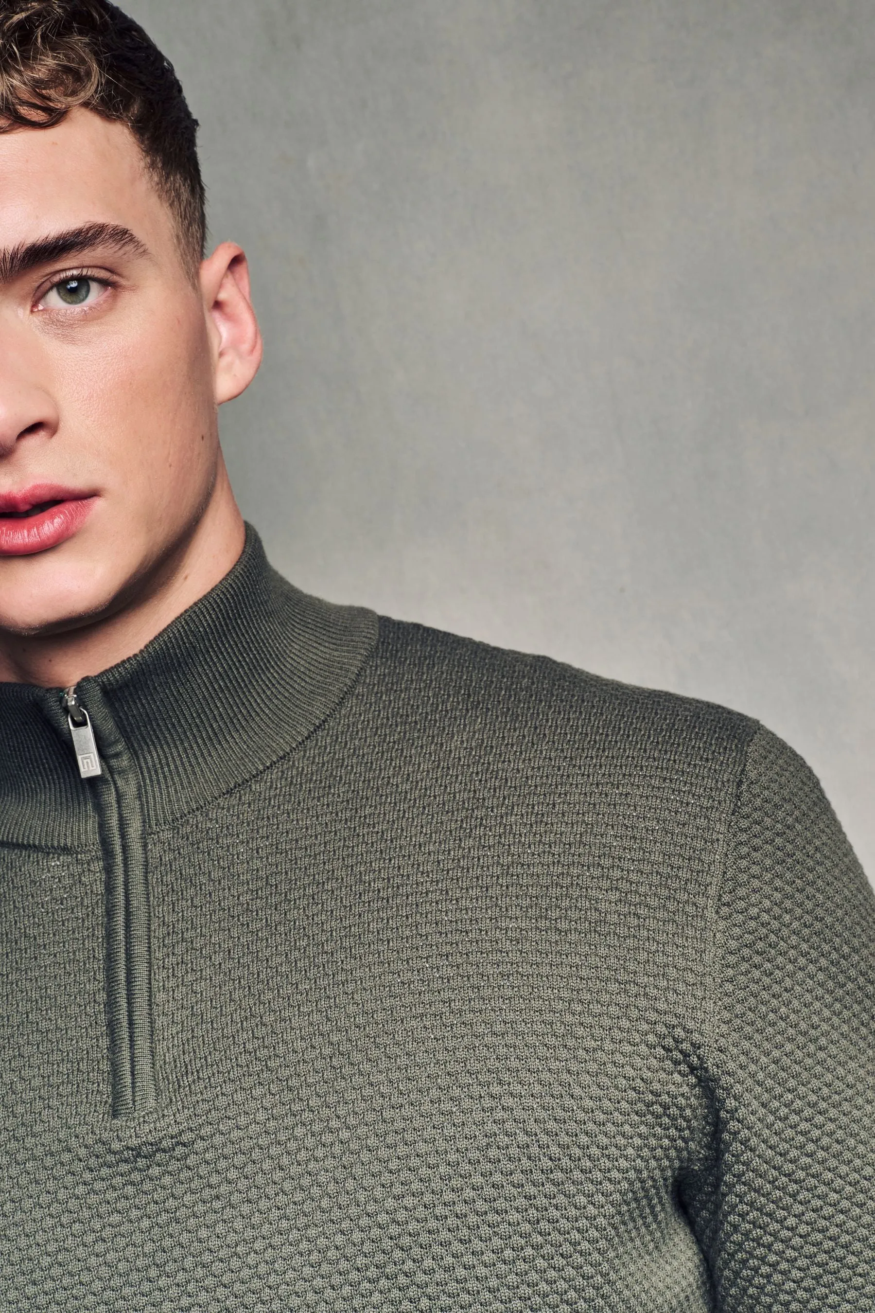 Vestibilità regolare 100% Cotton Premium Zip Neck Maglione    
