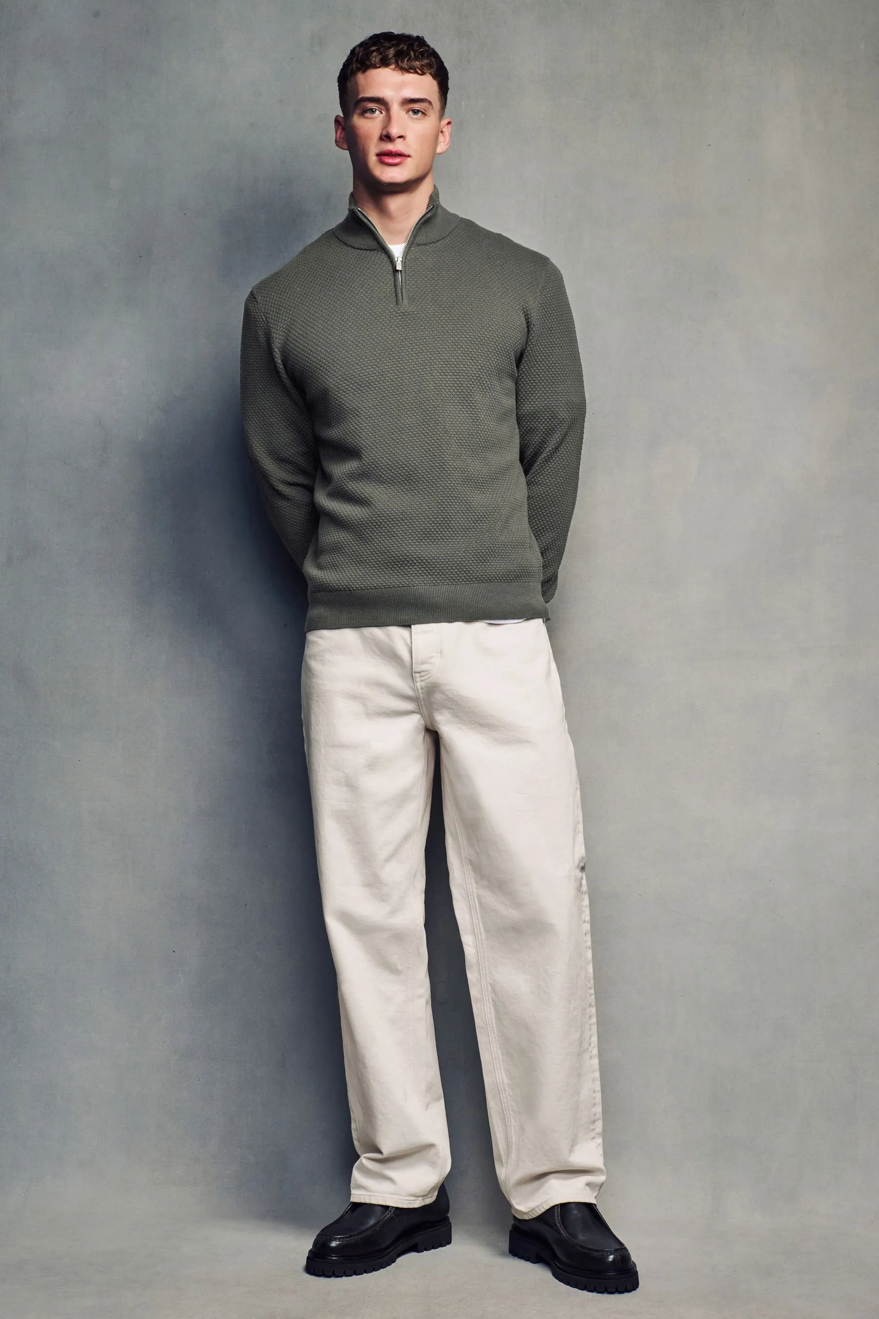 Vestibilità regolare 100% Cotton Premium Zip Neck Maglione    