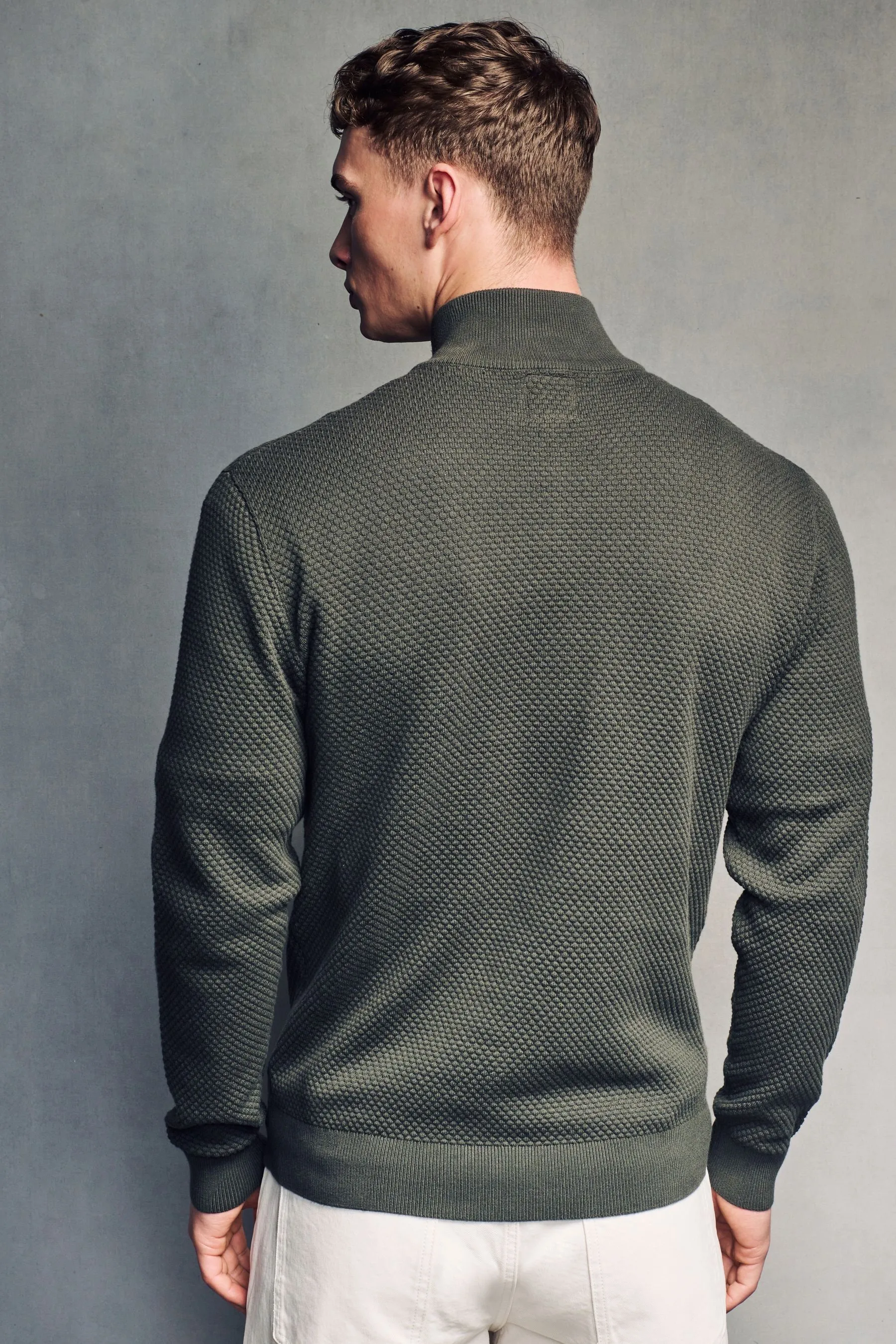 Vestibilità regolare 100% Cotton Premium Zip Neck Maglione    