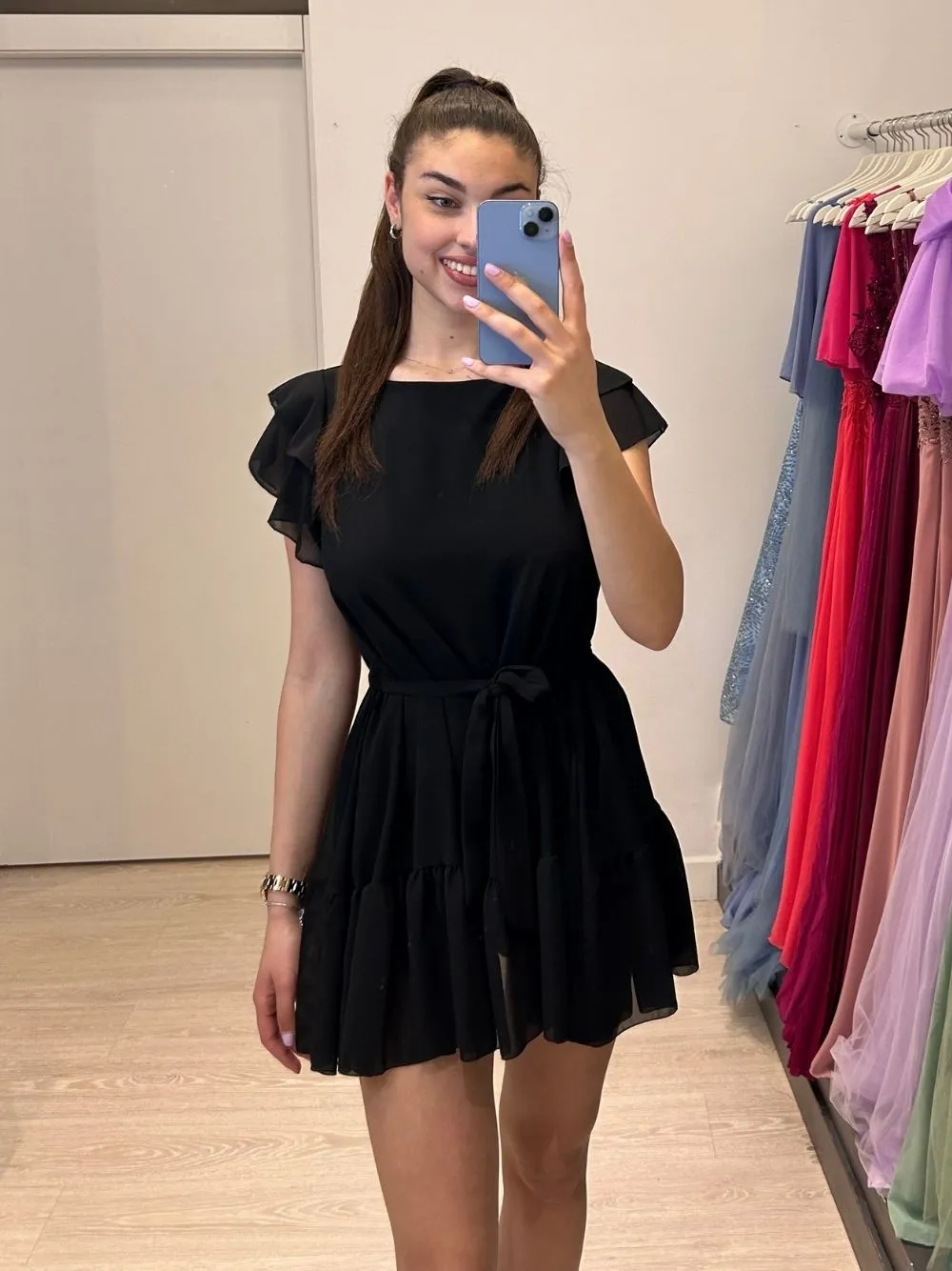 Vestito corto manica volant