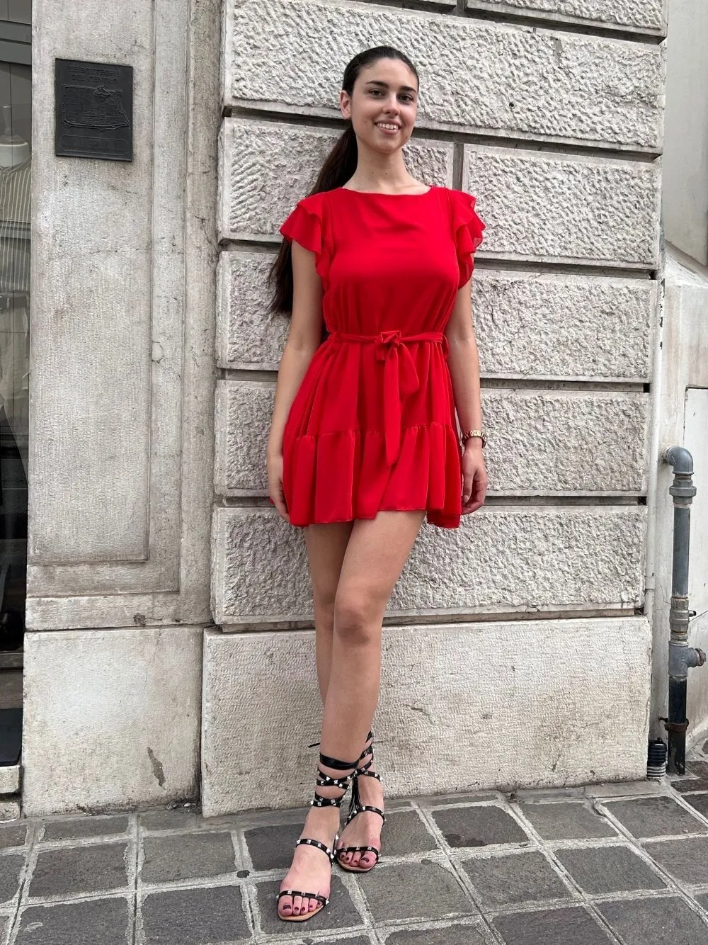 Vestito corto manica volant