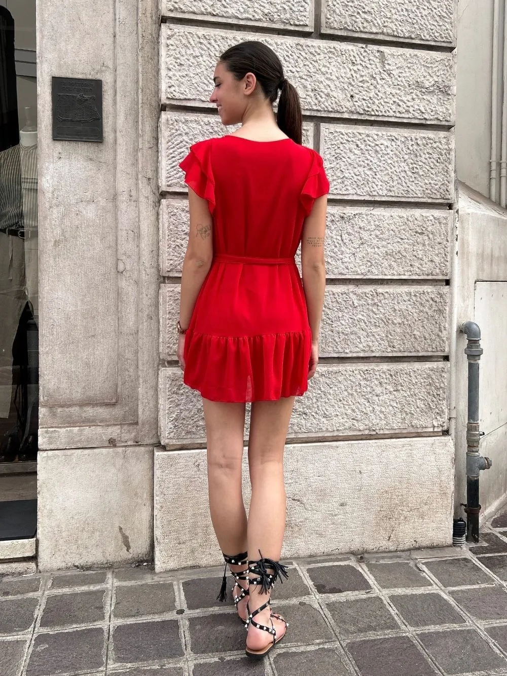 Vestito corto manica volant