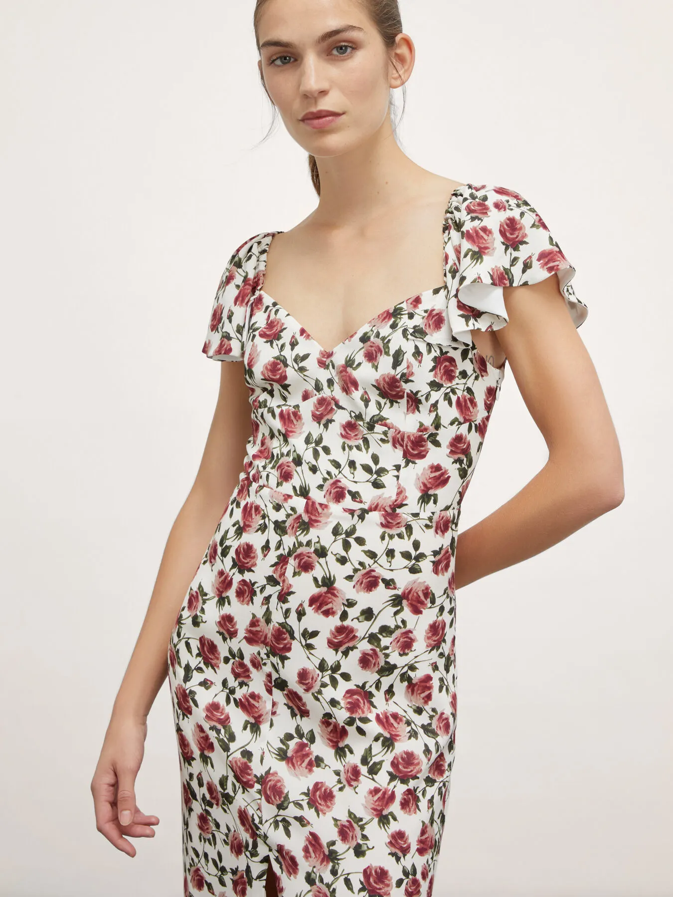 Vestito fantasia floreale con spacco