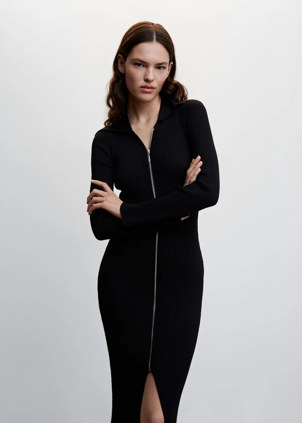 Vestito nero maglia zip