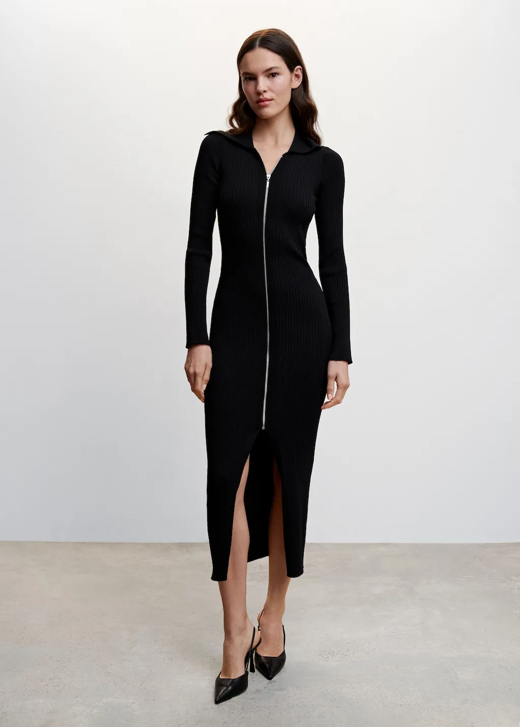 Vestito nero maglia zip
