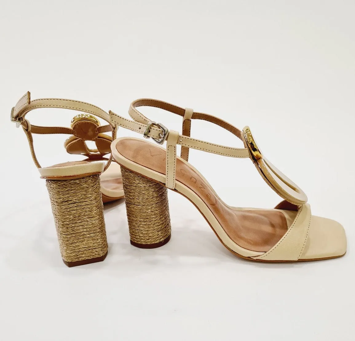 Vicenza Sandalo tacco foderato corda  alto 10 cm pelle beige rif73