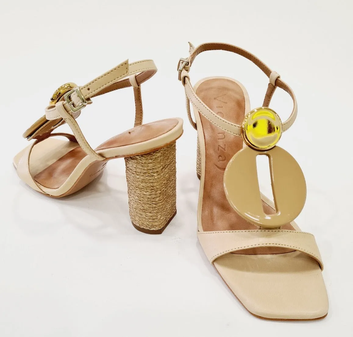 Vicenza Sandalo tacco foderato corda  alto 10 cm pelle beige rif73