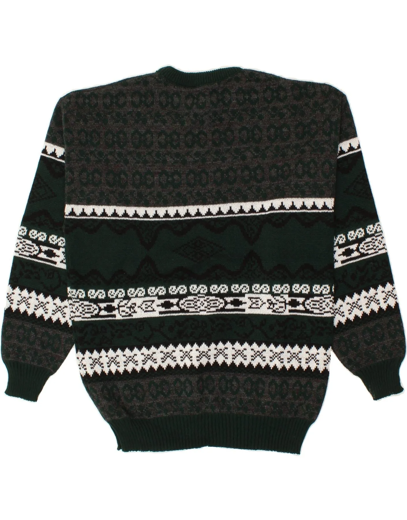 VINTAGE Mens Crew Neck Jumper Sweater XL Green Fair Isle Acrylic