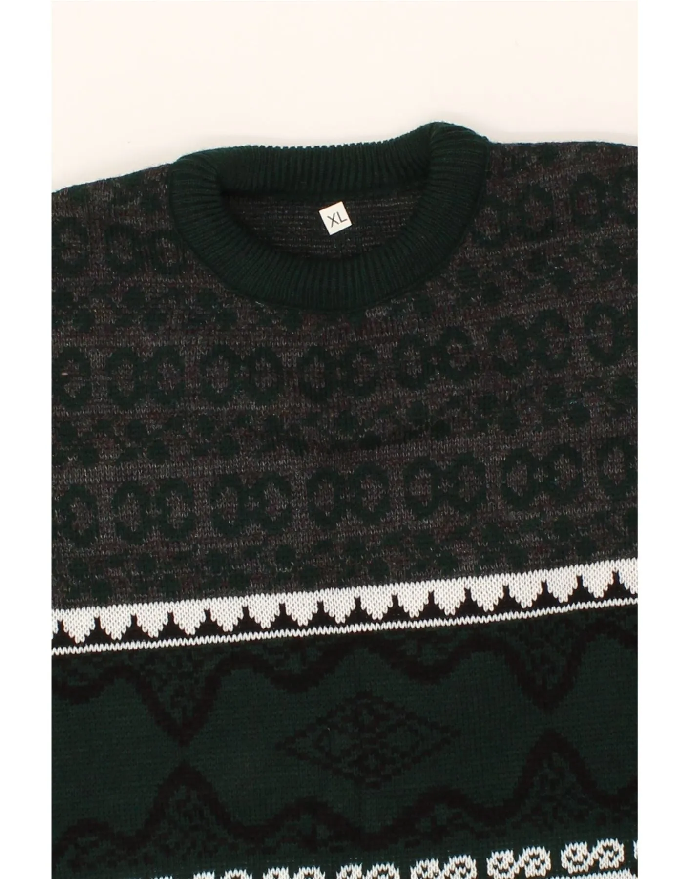VINTAGE Mens Crew Neck Jumper Sweater XL Green Fair Isle Acrylic