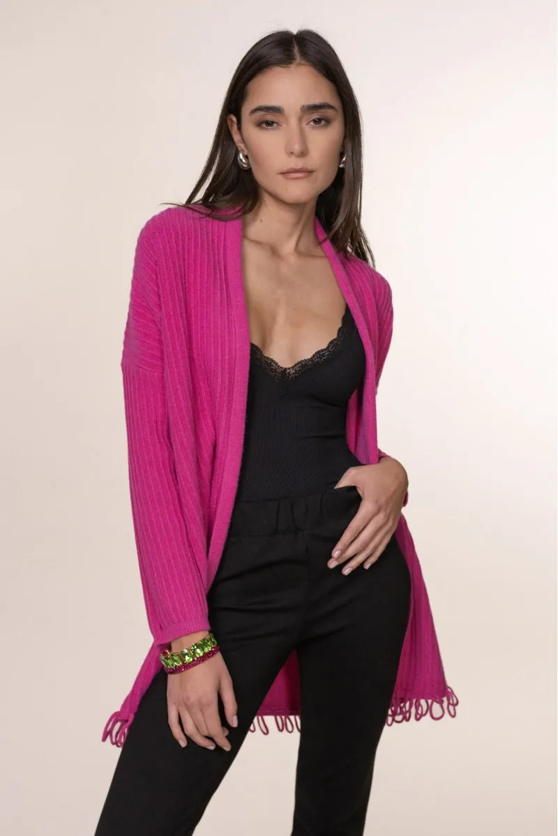 WHITE WISE CARDIGAN APERTO CON FRANGE A LOOP - WW19062 